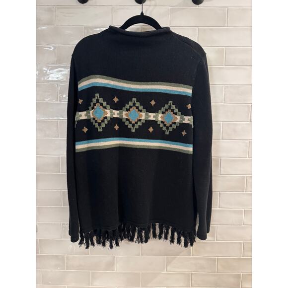 CJ Banks Black Fringe Hem Sweater Mock Neck Aztec Pattern Size X - Picture 2 of 4